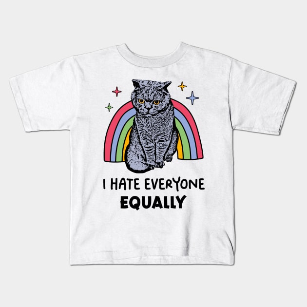 I Hate Everyone Equally Kids T-Shirt by Three Meat Curry